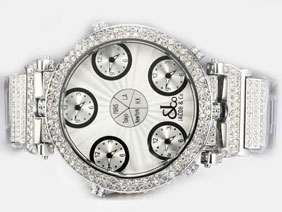 Jacob&Co Classic Five Time Zone Diamond Bezel and Silver Dial-Double Dial 