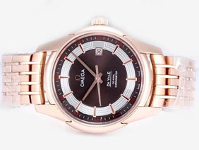 Omega Hour Vision See Thru Case Automatic Full Rose Gold with Brown Dial 