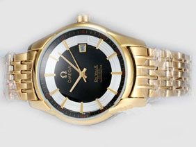 Omega Hour Vision See Thru Case Automatic Full Gold with Black Dial 