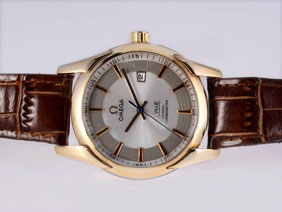 Omega Hour Vision See Thru Case Automatic Gold Case with White Dial 