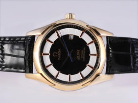 Omega Hour Vision See Thru Case Automatic Gold Case with Black Dial 
