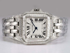 Cartier Santos Demoiselle Swiss ETA Movement Diamond Bezel with White Dial Lady Size 