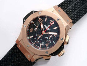 Hublot Big Bang Chronograph Asia Valjoux 7750 Movement Rose Gold Case with Black Dial-Rubber Strap 