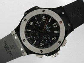 Hublot Big Bang Chronograph Asia Valjoux 7750 Movement PVD Case with Black Dial-Rubber Strap 